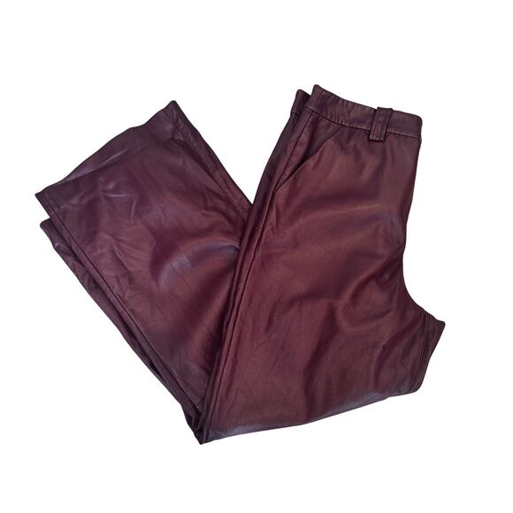 Joe's Jeans Burgundy Faux Leather Pants Size 31 Wide Leg Trouser Designer $198 - Picture 4 of 9